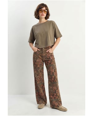 Hochtaillierte Paisley-Print Jeans mit geradem Bein