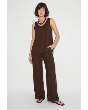 V-Ausschnitt Baumwollbluse-Hosen Zweiteiliges Set
