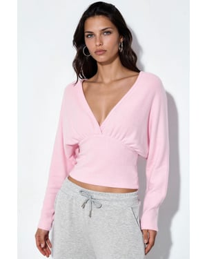 Damen V-Ausschnitt Crop Strick Wickeloberteil