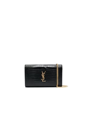 Saint Laurent Cassandre Kettenportemonnaie aus Leder in Krokodilprägung
