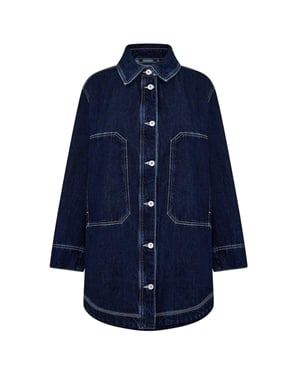 Hugo - Jeansjacke für Damen, Lang geschnitten (Marine Ausgeblichen)