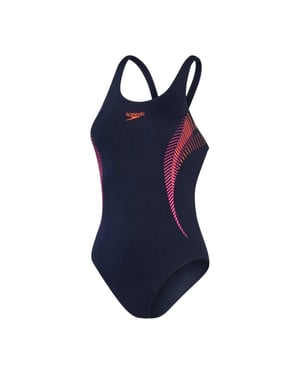Speedo - "Placement" Badeanzug für Damen, Halboffener Rücken (Marine/Pink)