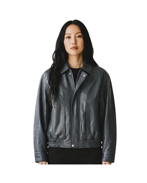 Damenblaue Leder-Biker Blouson Bomber Oversized Jacke – Sibiu