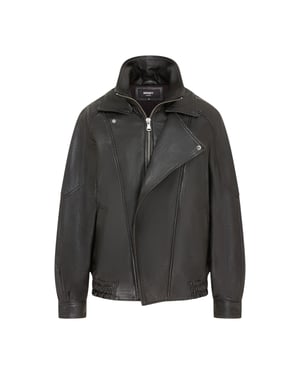 Damen-Schwarze Lammleder-Biker Blouson Oversized Jacke – Big Bomber