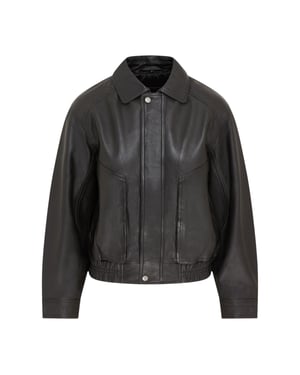 Damen Schwarze Leder-Biker Bomber Oversized Jacke – Blouson