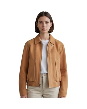 Damenbeige Leder-Biker Blouson Bomber Oversized Jacke – Sibiu