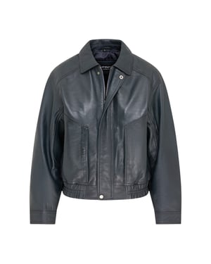 Damen-Marine-Leder-Biker-Bomber-Oversize-Jacke – Blouson