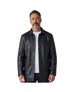 Herren schwarze Lederjacke mit langem Kragen – Bergen