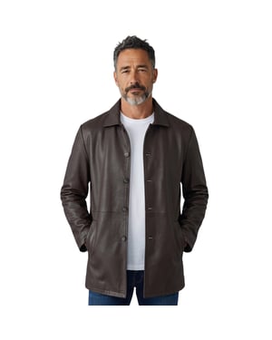 Herren braune Lederjacke mit langem Kragen – Bergen