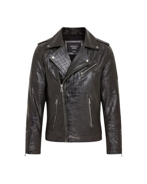 Herren Schwarze Kuhleder-Alligatoren-Muster-Bikerjacke – Rot