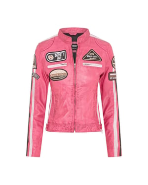 Damen-Biker-Rennabzeichen Fuchsia-Lederjacke – Eastleigh