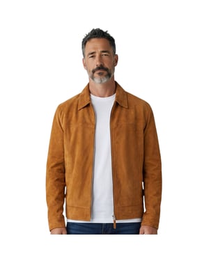 Herren Tan Goat Wildleder Harrington-Bikerjacke – Bursa