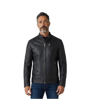 Herren gesteppte schwarze Lammleder-Bikerjacke – Stavanger