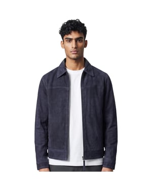 Herren Navy Goat Wildleder Harrington-Bikerjacke – Bursa