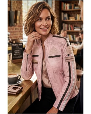 Damen-Biker-Rennabzeichen Pink Lederjacke – Ahorn