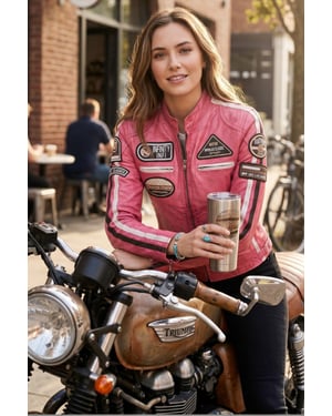 Damen-Biker-Rennabzeichen Fuchsia-Lederjacke-Ahorn