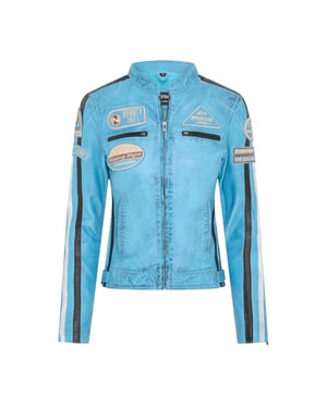 Damen-Biker-Rennabzeichen Blaue Lederjacke – Eastleigh