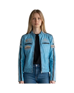 Damen-Biker-Rennabzeichen Blaue Lederjacke-Incheon