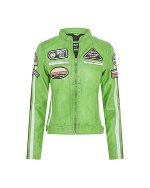 Damen-Biker-Rennabzeichen grüne Lederjacke – Eastleigh