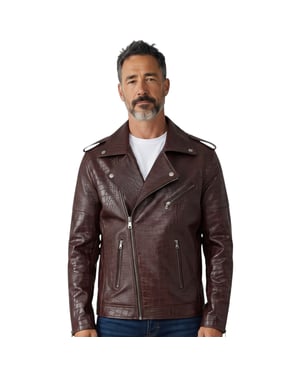 Herren braune Kuhleder-Alligatoren-Jacke mit geprägtem Biker-Muster – Kölnisch