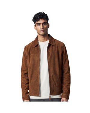 Herren braune Ziegen-Wildleder-Harrington-Bikerjacke – Bursa