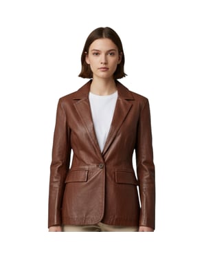 Damenbeige italienische Lederblazerjacke – Chongqing