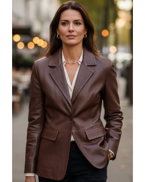 Damen-Conkerbraune italienische Lederblazerjacke – Eclipse