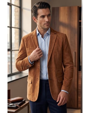 Herren Italian Rust Wildleder Lederblazer – Hollow