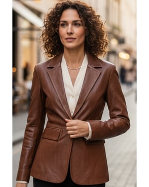 Damen beige italienische Lederblazerjacke – Eclipse