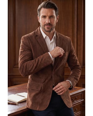 Herren italienische braune Wildlederjacke – Hohl