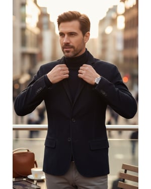 Herren Italienische Schwarze Wildlederblazerjacke – Hohl