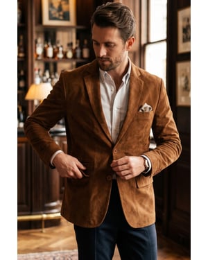 Herren Italian Tan Wildleder-Blazerjacke – Hohl