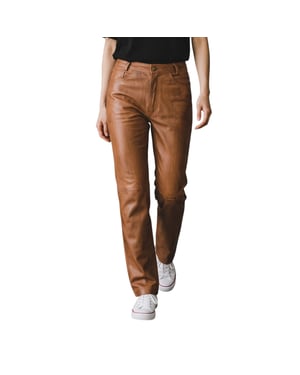Damen Tan Lamb Leather 501 Biker Jeans – Sogndal