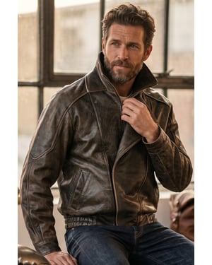Herren Braune Kuhleder-Biker Blouson-Jacke – Bomber