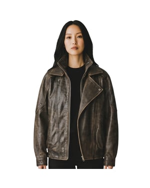 Damen braunes Kuhleder Big Bomber Biker Blouson Oversized Jacke – Krakau