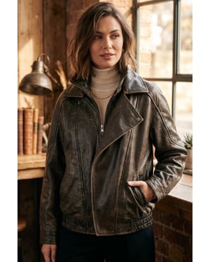 Damen braunes Kuhleder Big Bomber Biker Blouson Oversized Jacke – Bloom