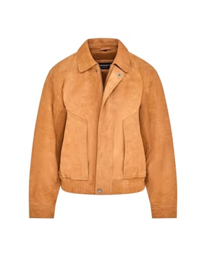 Damen-Beige Leder-Biker-Bomber-Oversize-Jacke – Blouson