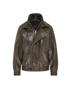 Damen braune Kuhleder-Biker Blouson Oversized Jacke – Big Bomber