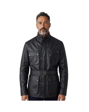 Herren schwarze Lammleder-Safari-Parka-Jacke – Dresden