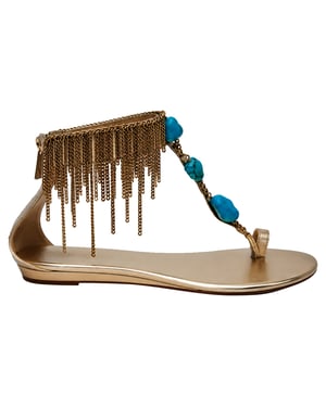 Jimmy Choo Fransen-Ketten-Akzent-Flatsandalen aus goldfarbenem Leder
