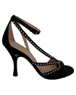 Gucci Stern-besetzte GG Sandalen aus schwarzem Satin