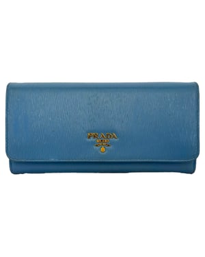 Prada Vitello Move Klapp-Continentalwallet aus blauer Leder