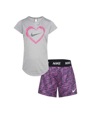 Nike - T-Shirt und Shorts für Mädchen, kurzärmlig (Grau/Pink)
