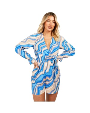 Influence - "Surplice" Spielanzug für Damen, V-Ausschnitt, leger, Langärmlig (Blau)