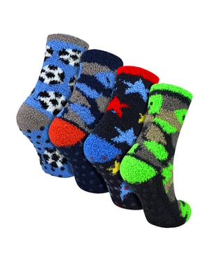 4er Pack Jungen Hausschuhsocken Warm Gemütlich Rutschfest Weich Bequem