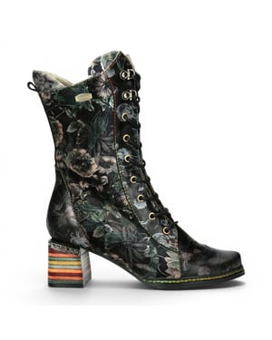 Laura Vita Goth Victorial Floral Schwarze Lederstiefel mit hoher Schnürstiefel – Ibcano-15