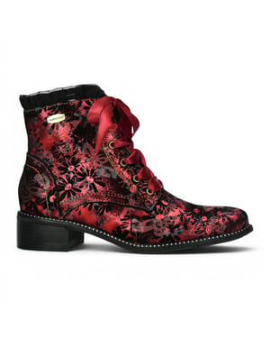 Laura Vita Floral Women, gotische viktorianische rote Lederstiefel mit Absatz – Emcmao-45