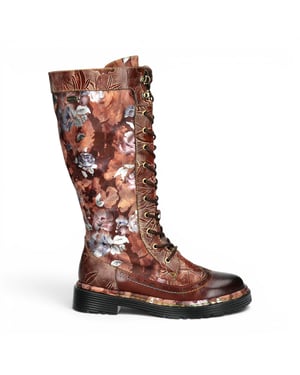 Laura Vita Damen-Maroon-Gotische viktorianische Blumen-Maroon-Leder-Knieschnürstiefel – Incaso-50