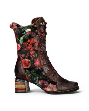 Laura Vita Goth Victorian High-Schnürstiefel Ibcano-15 mit Blumenprägung aus Leder - Weinrot