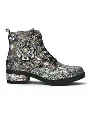 Laura Vita Gothic Victorian Floral Grey Leder-Schnürstiefel für Frauen – Cocrailo-47